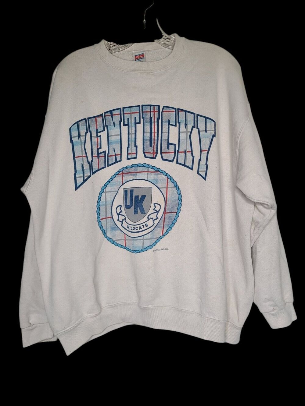 Vtg 90s University of Kentucky Wildcats Sweatshirt XL Crewneck Plaid UK Logo USA